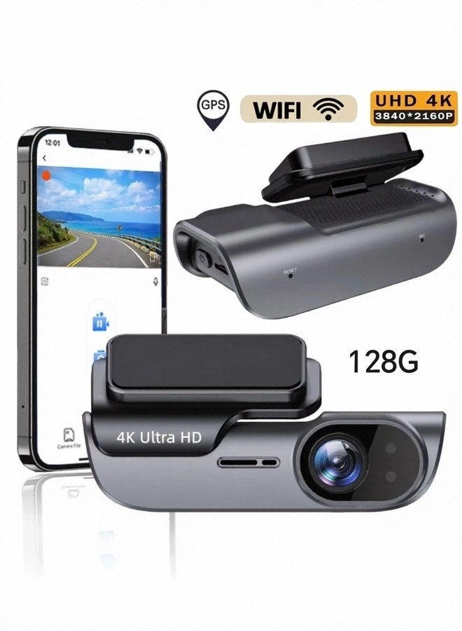 4K Dash Cam for Car, UHD HD 3840*2160P DVR Car Camera Video Dash Camera, Built-in GPS WiFi, 24 Hour Monitoring, Super Night Vision, WDR Video Recorder, With 128GB Memory Card - Image 1